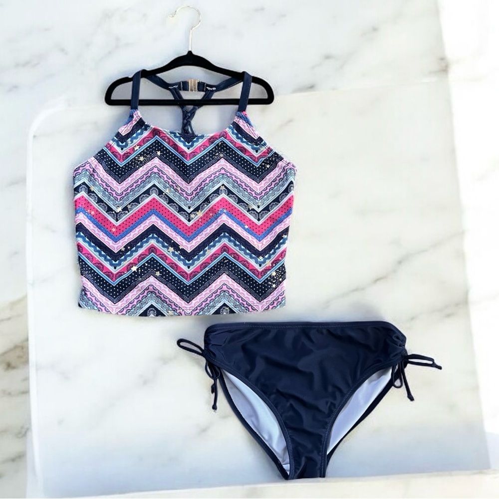 Kids Swim Chevron Patterned Tankini Set / Size L (12-14)